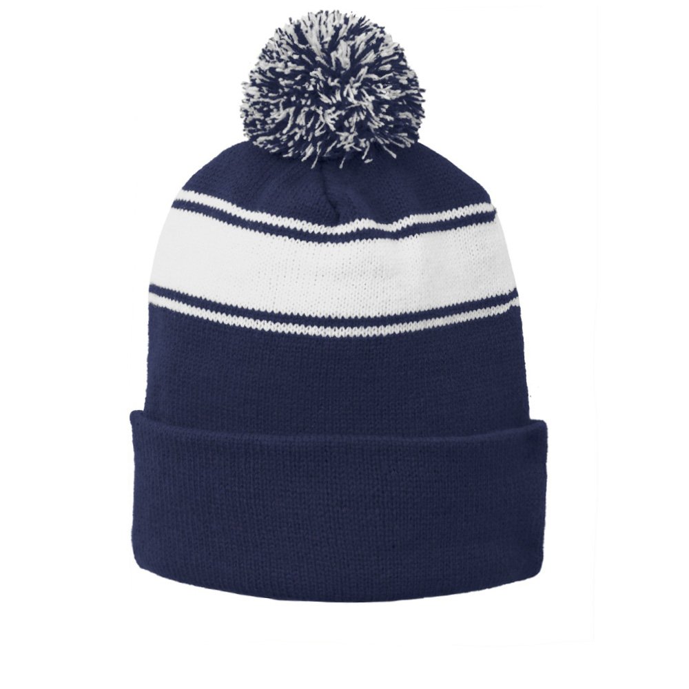 stc28_521d_fr.jpg Sport-Tek Stripe Pom Pom Beanie - Image 1
