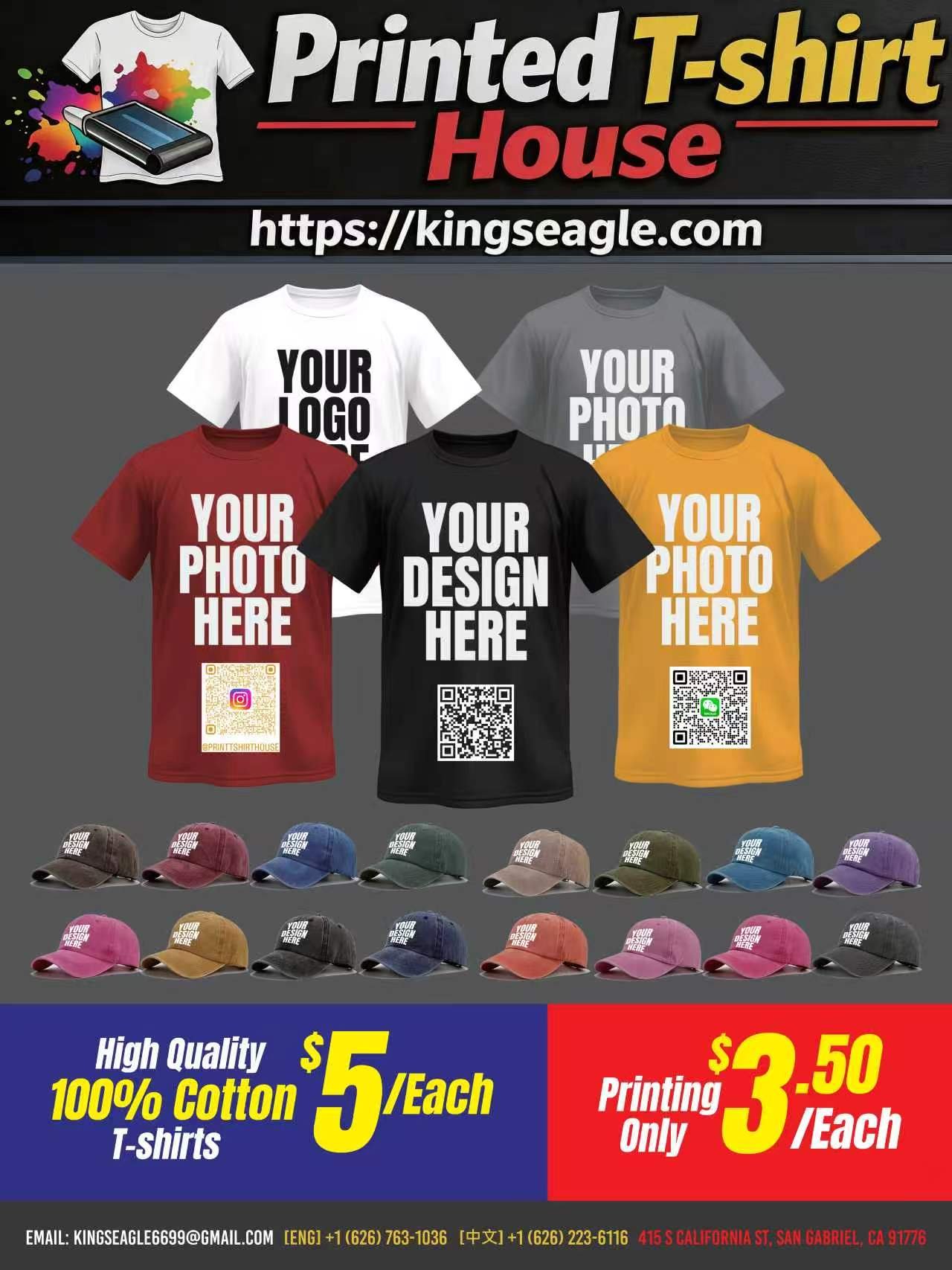 King's Eagle custom printed apparel and caps promotional display