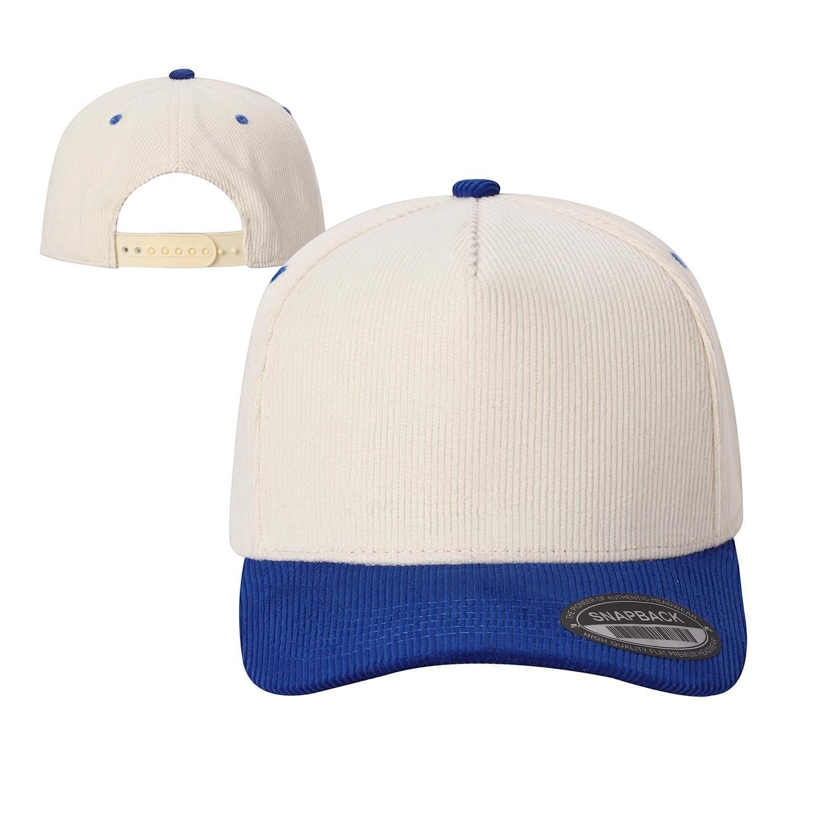 waycap-inc-cream-corduroy-baseball-cap-blue-brim-snapback-a1b2c3_fa3033de-adf5-4a2a-9c44-dfa58b50df83.jpg 5FC - All Corduroy - Image 1