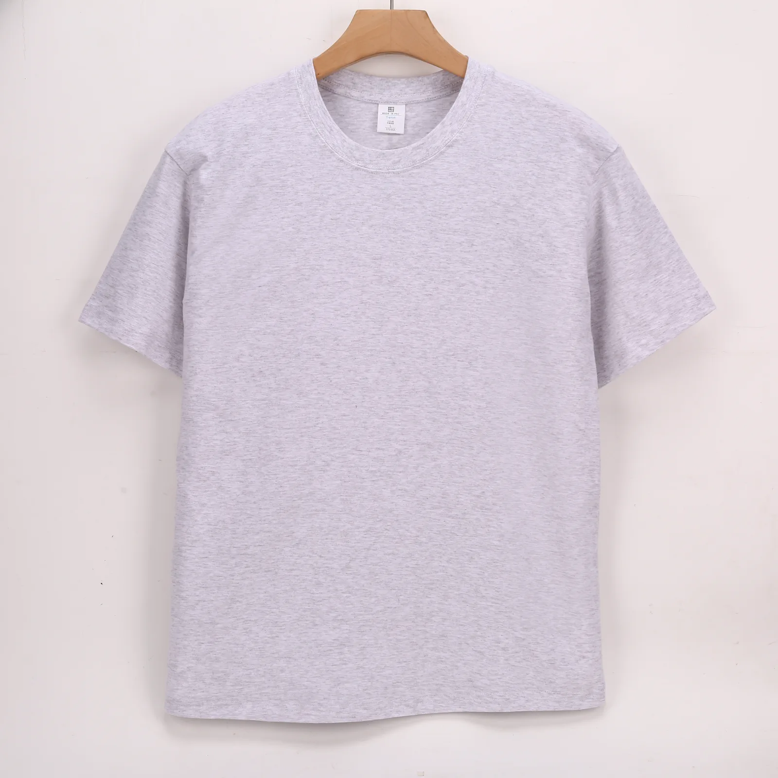 YISHION Cotton Crew-Neck T-Shirt – Heather Gray – front Heather Gray short-sleeve crew-neck T-shirt front view